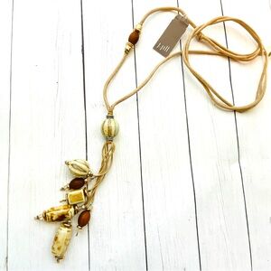 NEW NWT J. Jill Cream Brown Glazed Pottery Bead Boho Adjustable Necklace $49 Tag